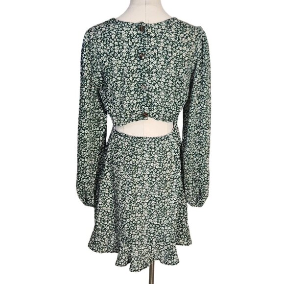 Lulus Green Floral Print Blooming Darlin Ruffled Mini Dress Womens Size M - Picture 3 of 15